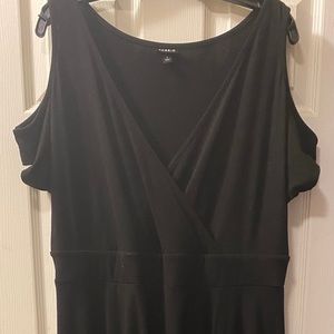 Long black cold-shoulder dress